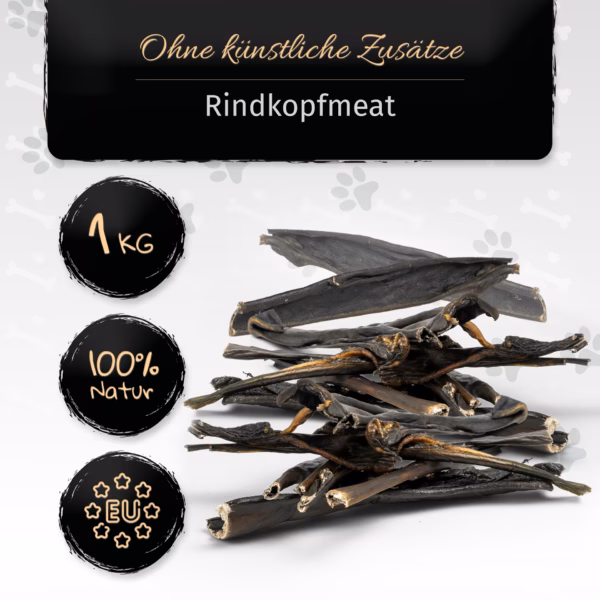 BONE APPETIT Rinderkopfhaut Streifen getrocknete 30cm für Hunde - Rinderkopfhautstangen, Naturkausna