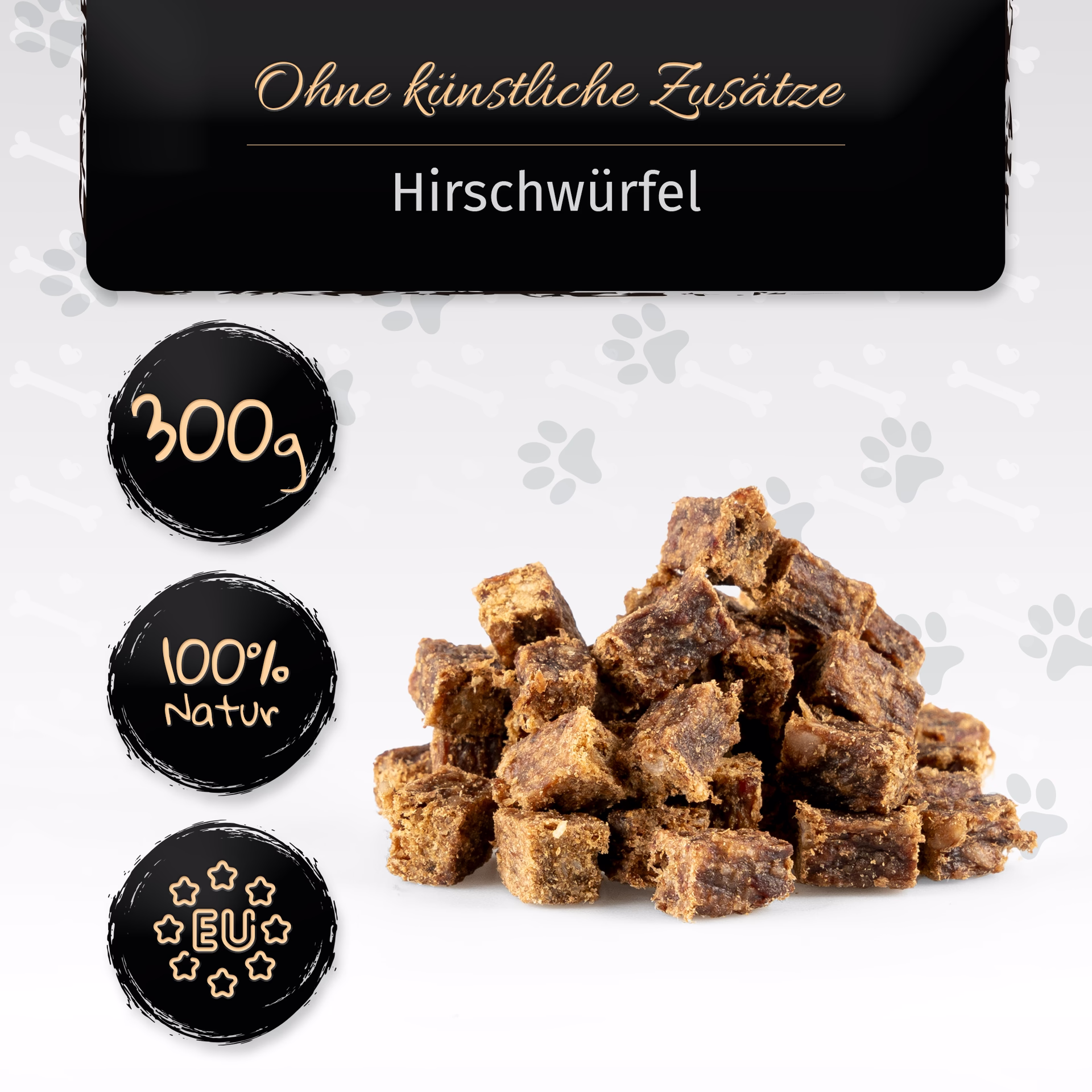 BONE APPETIT Hirschwürfel für Hunde, Hundeleckerli, Kausnack, 300g - Ideal für Training und Belohnun BONE APPETIT Hirschwürfel für Hunde, Hundeleckerli, Kausnack, 300g - Ideal für Training und Belohnun