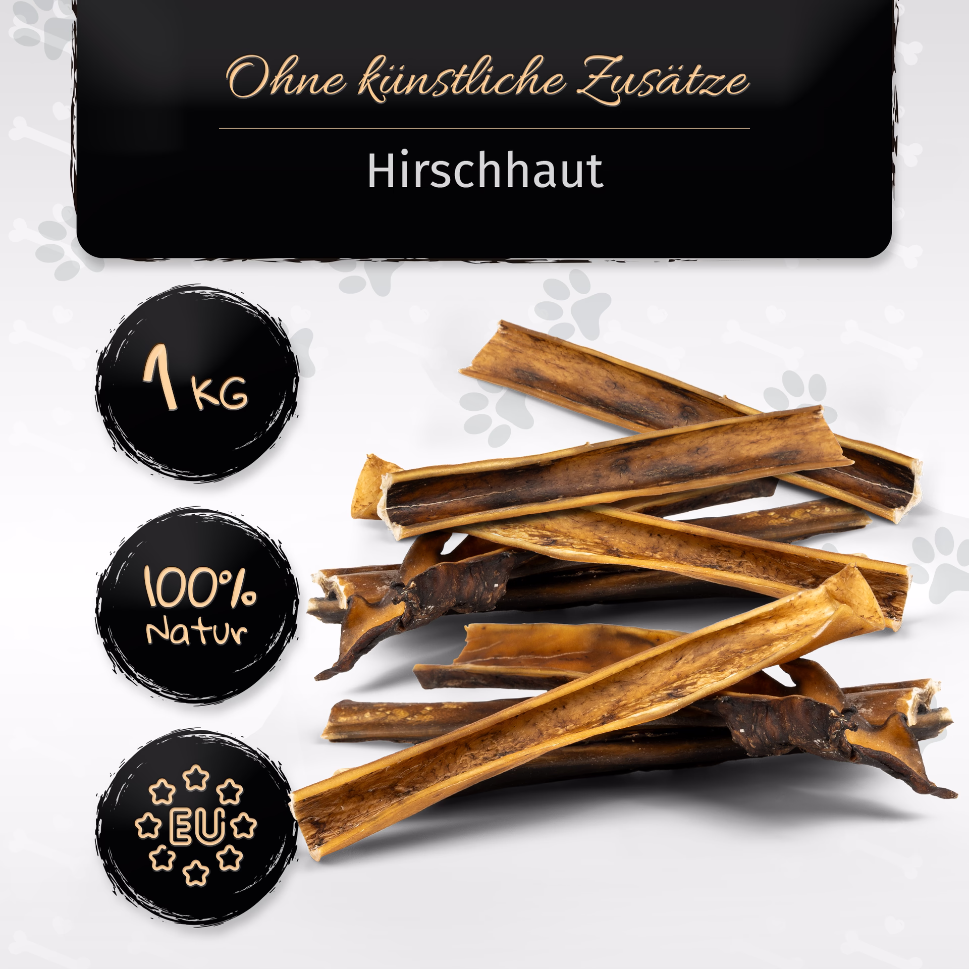 BONE APPETIT Hirschhaut, Getrockneter Kauartikel für Hunde 30 cm - 100% Natürlich, Zahnpflege - für
